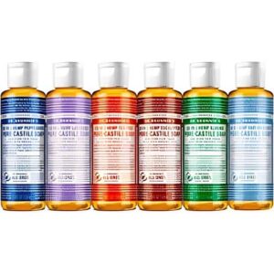 Dr. Bronner's - Pure-Castile Liquid Soap (4 oz Variety Pack) Peppermint, Lavender, Tea Tree, Eucalyptus, Almond, & Baby Unscented - 18-in-1 Uses