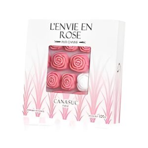 Canasuc Paris, L' Envie en Rose Pur Sucre de Canne,"Window Gift Box" of 36 Assorted French Molded Rose Sugar Pieces, White & Rose, 3.35 Oz