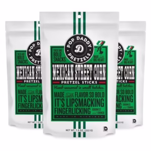 Pop Daddy Flavored Pretzels Sticks, Healthy Gourmet Pretzels Snacks, 7.5oz Individual Bags, 3 Pack, Mexican Street Corn