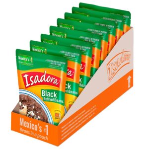 Isadora Black Refried Beans in Pouch (Pack of 8), Delicious Refried Pinto Beans, Microwave Food Premade Meals, Plant Based Protein,15.2 oz